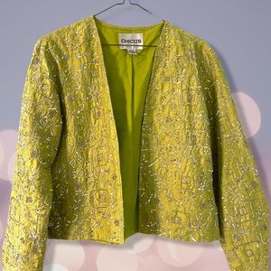 Chico’s lime green sequined blazer size 1